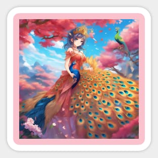 Anime girl peacock wonderful dress gorgeous Sticker